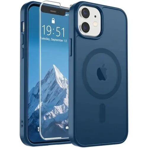 SUPFINE Magnetic for iPhone 12 Mini Case & iPhone 13 Mini Case (Compatible with MagSafe) (Military Grade Drop Protection) Slim Translucent Matte Shockproof Phone Cover,Deep Blue 