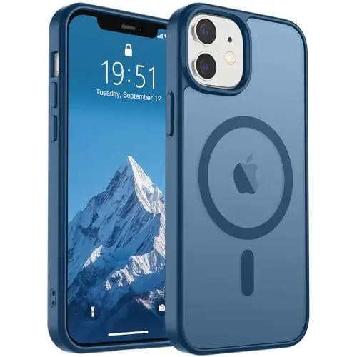 SUPFINE Magnetic for iPhone 12 Mini Case & iPhone 13 Mini Case (Compatible with MagSafe) (Military Grade Drop Protection) Slim Translucent Matte Shockproof Phone Cover,Deep Blue - 1