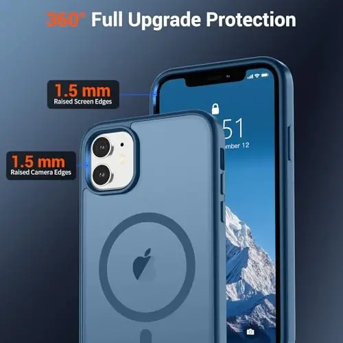SUPFINE Magnetic for iPhone 12 Mini Case & iPhone 13 Mini Case (Compatible with MagSafe) (Military Grade Drop Protection) Slim Translucent Matte Shockproof Phone Cover,Deep Blue - 4