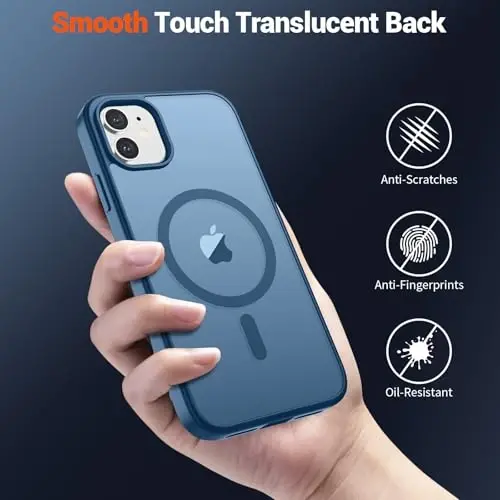 SUPFINE Magnetic for iPhone 12 Mini Case & iPhone 13 Mini Case (Compatible with MagSafe) (Military Grade Drop Protection) Slim Translucent Matte Shockproof Phone Cover,Deep Blue - 6
