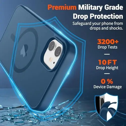 SUPFINE Magnetic for iPhone 12 Mini Case & iPhone 13 Mini Case (Compatible with MagSafe) (Military Grade Drop Protection) Slim Translucent Matte Shockproof Phone Cover,Deep Blue - SUPFINE (1)