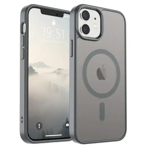 SUPFINE Magnetic for iPhone 12 Mini Case & iPhone 13 Mini Case (Compatible with MagSafe) (Military Grade Drop Protection) Slim Translucent Matte Shockproof Phone Cover,Gray 