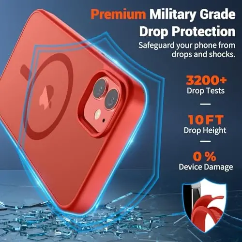 SUPFINE Magnetic for iPhone 12 Mini Case & iPhone 13 Mini Case (Compatible with MagSafe) (Military Grade Drop Protection) Slim Translucent Matte Shockproof Phone Cover,Red - 2