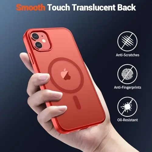 SUPFINE Magnetic for iPhone 12 Mini Case & iPhone 13 Mini Case (Compatible with MagSafe) (Military Grade Drop Protection) Slim Translucent Matte Shockproof Phone Cover,Red - 5