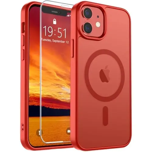 SUPFINE Magnetic for iPhone 12 Mini Case & iPhone 13 Mini Case (Compatible with MagSafe) (Military Grade Drop Protection) Slim Translucent Matte Shockproof Phone Cover,Red - 6