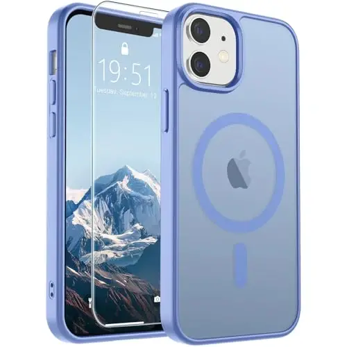 SUPFINE Magnetic for iPhone 12 Mini Case & iPhone 13 Mini Case with Screen Protector (Compatible with MagSafe) (Military Grade Drop Protection) Translucent Matte Shockproof Phone Cover,Blue Purple - 1