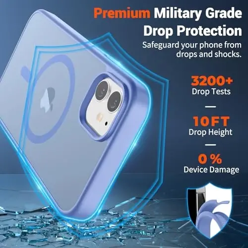 SUPFINE Magnetic for iPhone 12 Mini Case & iPhone 13 Mini Case with Screen Protector (Compatible with MagSafe) (Military Grade Drop Protection) Translucent Matte Shockproof Phone Cover,Blue Purple - 3
