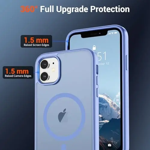 SUPFINE Magnetic for iPhone 12 Mini Case & iPhone 13 Mini Case with Screen Protector (Compatible with MagSafe) (Military Grade Drop Protection) Translucent Matte Shockproof Phone Cover,Blue Purple - 4