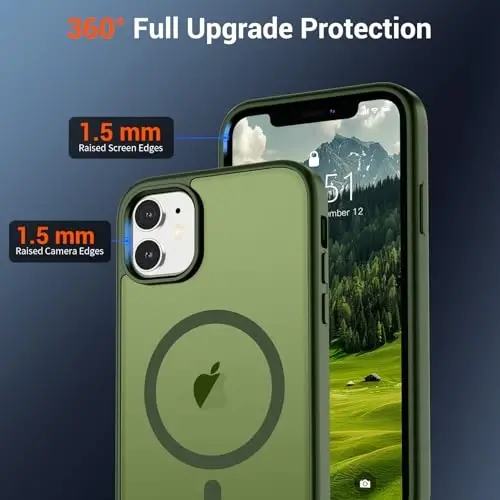 SUPFINE Magnetic for iPhone 12 Mini Case & iPhone 13 Mini Case (Compatible with MagSafe) (Military Grade Drop Protection) Slim Translucent Matte Shockproof Phone Cover,Cangling Green - 4