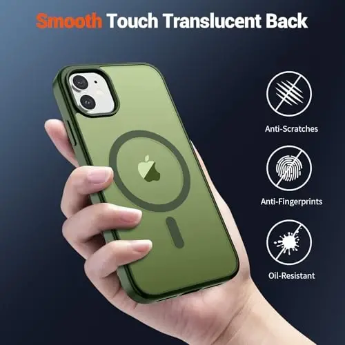 SUPFINE Magnetic for iPhone 12 Mini Case & iPhone 13 Mini Case (Compatible with MagSafe) (Military Grade Drop Protection) Slim Translucent Matte Shockproof Phone Cover,Cangling Green - 6