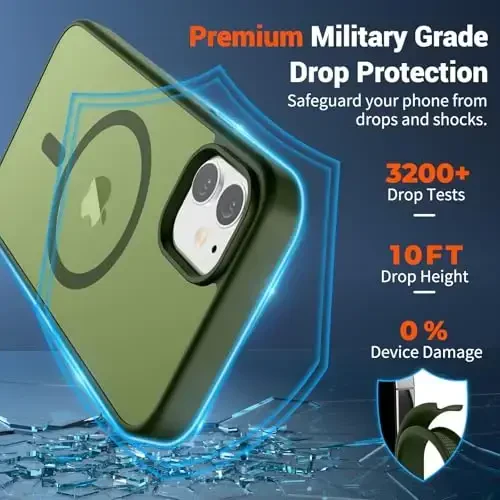 SUPFINE Magnetic for iPhone 12 Mini Case & iPhone 13 Mini Case (Compatible with MagSafe) (Military Grade Drop Protection) Slim Translucent Matte Shockproof Phone Cover,Cangling Green - 3