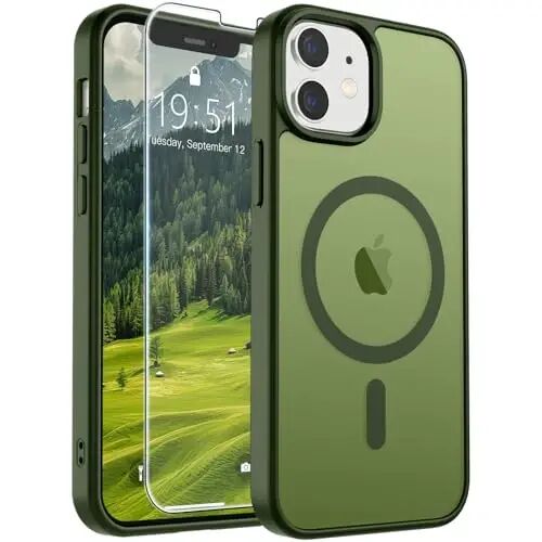 SUPFINE Magnetic for iPhone 12 Mini Case/iPhone 13 Mini Case Cangling Green | With Screen Protector, Translucent Matte, Compatible with MagSafe, Military Grade Drop Proof, Rugged Shockproof Protective 
