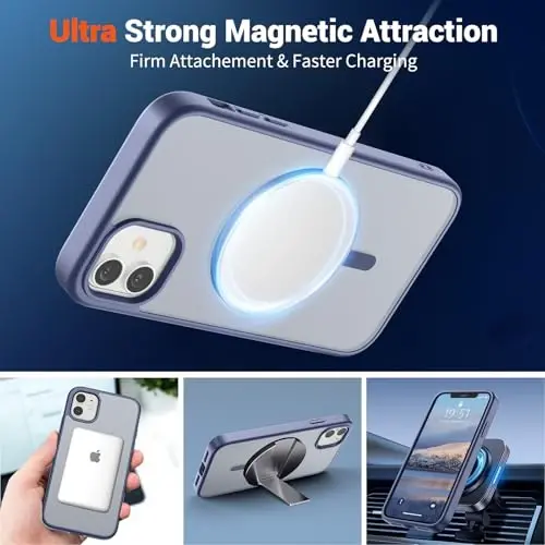 SUPFINE Magnetic for iPhone 12 Mini Case & iPhone 13 Mini Case (Compatible with MagSafe) (Military Grade Drop Protection) Slim Translucent Matte Shockproof Phone Cover,Lavender Gray - 5