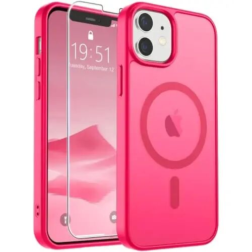 SUPFINE Magnetic for iPhone 12 Mini Case & iPhone 13 Mini Case (Compatible with MagSafe) (Military Grade Drop Protection) Slim Translucent Matte Shockproof Phone Cover,Hot Pink 