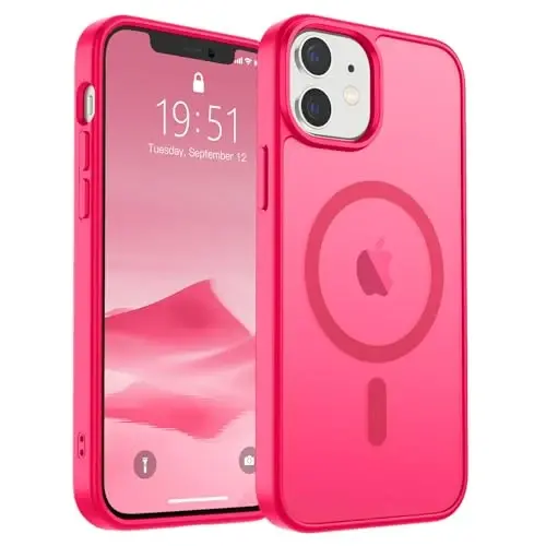 SUPFINE Magnetic for iPhone 12 Mini Case & iPhone 13 Mini Case (Compatible with MagSafe) (Military Grade Drop Protection) Slim Translucent Matte Shockproof Phone Cover,Hot Pink 