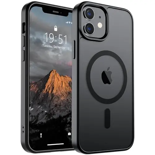 SUPFINE Magnetic for iPhone 12 Mini Case & iPhone 13 Mini Case (Compatible with MagSafe) (Military Grade Drop Protection) Slim Translucent Matte Shockproof Phone Cover,Black - 1