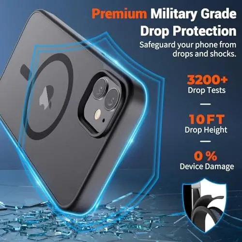 SUPFINE Magnetic for iPhone 12 Mini Case & iPhone 13 Mini Case (Compatible with MagSafe) (Military Grade Drop Protection) Slim Translucent Matte Shockproof Phone Cover,Black - 3