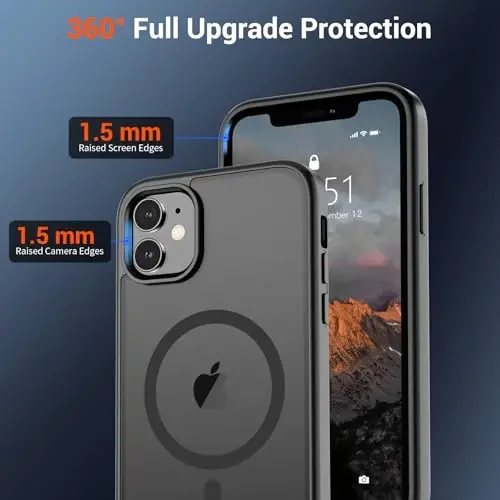 SUPFINE Magnetic for iPhone 12 Mini Case & iPhone 13 Mini Case (Compatible with MagSafe) (Military Grade Drop Protection) Slim Translucent Matte Shockproof Phone Cover,Black - 4