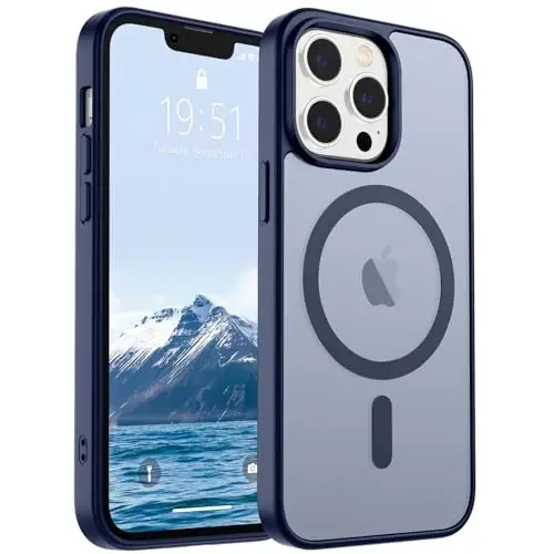 SUPFINE Magnetic for iPhone 12 Pro Max Case (Compatible with MagSafe) (10 FT Military Grade Drop Protection) Slim Translucent Matte Shockproof with Anti-Fingerprint Phone Case,Navy Blue - 1