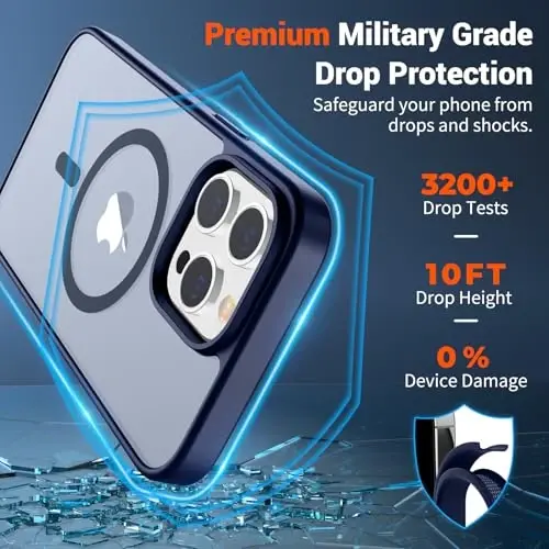 SUPFINE Magnetic for iPhone 12 Pro Max Case (Compatible with MagSafe) (10 FT Military Grade Drop Protection) Slim Translucent Matte Shockproof with Anti-Fingerprint Phone Case,Navy Blue - 3