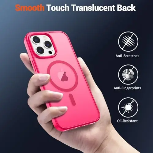 SUPFINE Magnetic for iPhone 12 Pro Max Case (Compatible with MagSafe) (Military Grade Drop Protection) Slim Translucent Matte Shockproof with Anti-Fingerprint Phone Case,Hot Pink - 6
