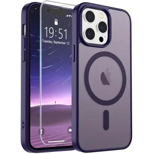 SUPFINE Magnetic for iPhone 12 Pro Max Case (Compatible with MagSafe) (Military Grade Drop Protection) Translucent Matte Shockproof with Anti-Fingerprint Phone Cover,Dark Purple 