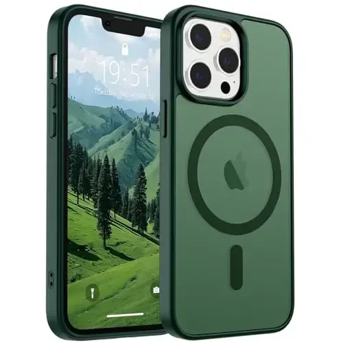 SUPFINE Magnetic for iPhone 12 Pro Max Case (Compatible with MagSafe) (Military Grade Drop Protection) Slim Translucent Matte Shockproof with Anti-Fingerprint Phone Case,Forest Green 