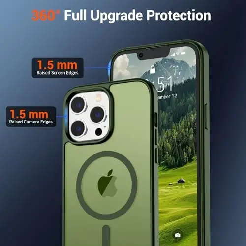 SUPFINE Magnetic for iPhone 12 Pro Max Case(Compatible with MagSafe)(Military Grade Drop Protection) Slim Translucent Matte Shockproof with Anti-Fingerprint Phone Case,Cangling Green - 3