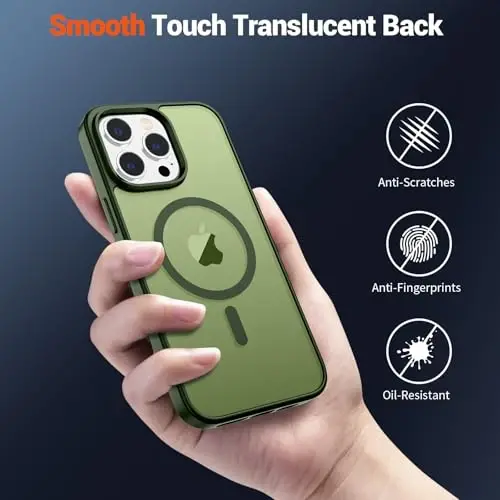 SUPFINE Magnetic for iPhone 12 Pro Max Case(Compatible with MagSafe)(Military Grade Drop Protection) Slim Translucent Matte Shockproof with Anti-Fingerprint Phone Case,Cangling Green - 5