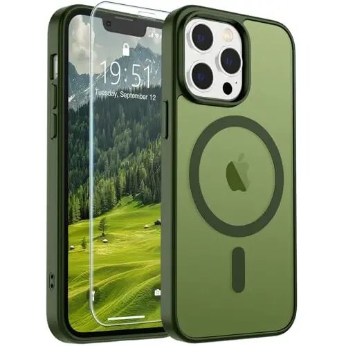 SUPFINE Magnetic for iPhone 12 Pro Max Case Cangling Green | With Screen Protector, Translucent Matte, Compatible with MagSafe, Military Grade Drop Proof, Rugged Shockproof Protective 