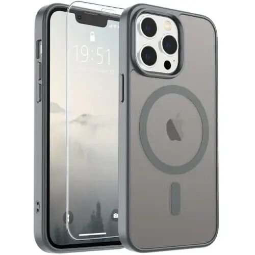 SUPFINE Magnetic for iPhone 12 Pro Max Case (Compatible with MagSafe) (Military Grade Drop Protection) Slim Translucent Matte Shockproof with Anti-Fingerprint Phone Case,Gray 
