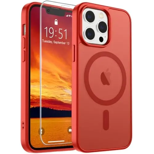 SUPFINE Magnetic for iPhone 12 Pro Max Case (Compatible with MagSafe) (Military Grade Drop Protection) Slim Translucent Matte Shockproof with Anti-Fingerprint Phone Case,Red - 6