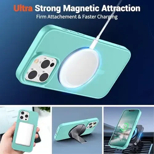 SUPFINE Magnetic for iPhone 12 Pro Max Case (Compatible with MagSafe) (Military Grade Drop Protection) Slim Translucent Matte Shockproof with Anti-Fingerprint Phone Case,Blue Green - 5
