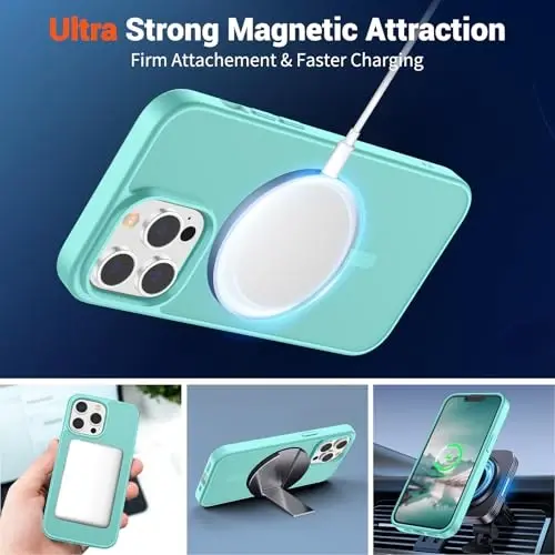 SUPFINE Magnetic for iPhone 12 Pro Max Case with Screen Protector (Compatible with MagSafe) (Military Grade Drop Protection) Translucent Matte Shockproof with Anti-Fingerprint Phone Case,Blue Green - 4