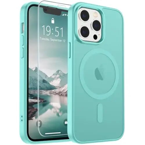 SUPFINE Magnetic for iPhone 12 Pro Max Case Blue Green | With Screen Protector, Translucent Matte, Compatible with MagSafe, Military Grade Drop Proof, Rugged Shockproof Protective 