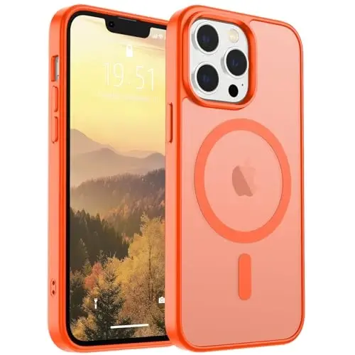 SUPFINE Magnetic for iPhone 12 Pro Max Case (Compatible with MagSafe) (Military Grade Drop Protection) Slim Translucent Matte Shockproof with Anti-Fingerprint Phone Case,Orange - SUPFINE