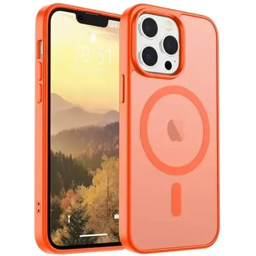 SUPFINE Magnetic for iPhone 12 Pro Max Case (Compatible with MagSafe) (Military Grade Drop Protection) Slim Translucent Matte Shockproof with Anti-Fingerprint Phone Case,Orange - SUPFINE