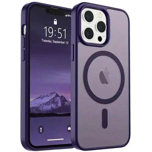 SUPFINE iPhone 12 Pro Max uchun magnitli gʻilof (MagSafe bilan mos) (Harbiy darajadagi tushishdan himoya) Shaffof matli zarbga chidamli barmoq izlariga qarshi telefon qopqogʻi, toʻq binafsha 