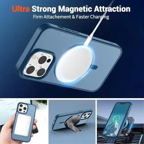 SUPFINE iPhone 12 Pro Max uchun magnitli g'ilof (MagSafe bilan mos) (Harbiy darajadagi tushishdan himoya) yarim shaffof mat zarbga chidamli telefon qopqog'i, to'q ko'k - 5