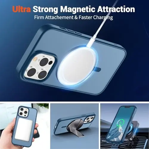 SUPFINE iPhone 12 Pro Max uchun magnitli g'ilof (MagSafe bilan mos) (Harbiy darajadagi tushishdan himoya) yarim shaffof mat zarbga chidamli telefon qopqog'i, to'q ko'k - 5