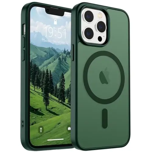 SUPFINE iPhone 12 Pro Max uchun magnitli gʻilof (MagSafe bilan mos) (harbiy darajadagi tushishdan himoya) Yengil yarim shaffof matli zarbga chidamli barmoq izlariga qarshi telefon gʻilofi, oʻrmon yashili 