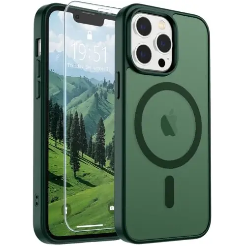 SUPFINE iPhone 12 Pro Max uchun magnitli gʻilof (MagSafe bilan mos) (harbiy darajadagi tushishdan himoya) Yengil yarim shaffof matli zarbga chidamli barmoq izlariga qarshi telefon gʻilofi, oʻrmon yashili - 1