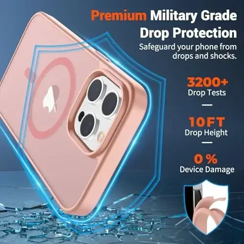 SUPFINE iPhone 12 Pro Max uchun magnitli g'ilof (MagSafe bilan mos keladi) (Harbiy darajadagi tushishdan himoya) Yassi shaffof matli zarbga chidamli barmoq izlariga qarshi telefon g'ilofi, pushti - 3