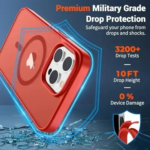 SUPFINE iPhone 12 Pro Max uchun magnitli g‘ilof (MagSafe bilan mos keladi) (Harbiy darajadagi tushishdan himoya) Yupqa shaffof mato zarbga chidamli barmoq izlariga qarshi telefon g‘ilofi, qizil - 3