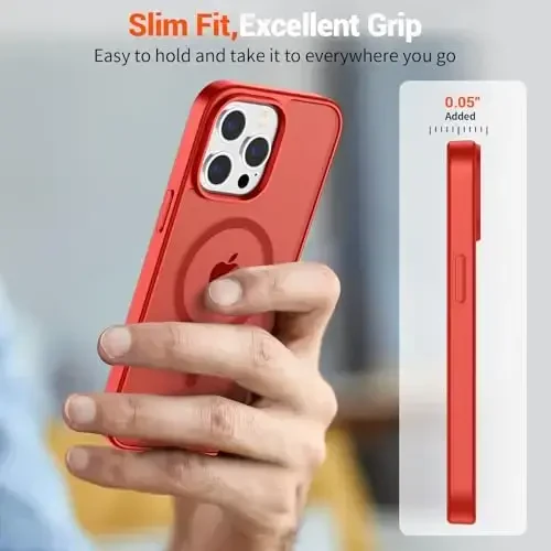 SUPFINE iPhone 12 Pro Max uchun magnitli g‘ilof (MagSafe bilan mos keladi) (Harbiy darajadagi tushishdan himoya) Yupqa shaffof mato zarbga chidamli barmoq izlariga qarshi telefon g‘ilofi, qizil - 7