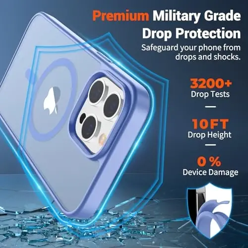 SUPFINE iPhone 12 Pro Max uchun magnitli g‘ilof (MagSafe bilan mos keladi) (Harbiy darajadagi tushishdan himoya) Yupqa yarim shaffof mato zarbga qarshi barmoq izlariga qarshi telefon g‘ilofi, ko‘k binafsha - 2