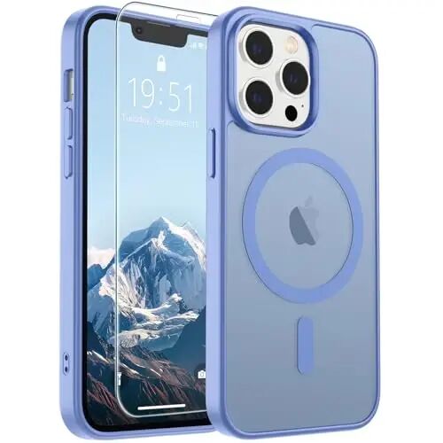 SUPFINE iPhone 12 Pro Max uchun magnitli g‘ilof (MagSafe bilan mos keladi) (Harbiy darajadagi tushishdan himoya) Yupqa yarim shaffof mato zarbga qarshi barmoq izlariga qarshi telefon g‘ilofi, ko‘k binafsha 