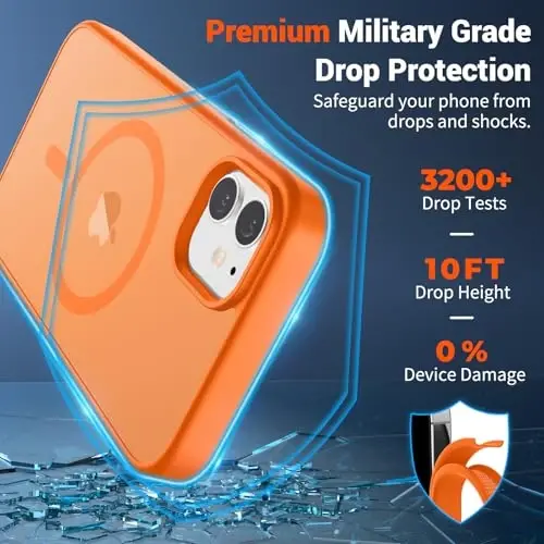 SUPFINE iPhone 12/12 Pro Kılıfı, Ekran Koruyuculu (MagSafe Uyumlu) (Askeri Sınıf Düşme Korumalı) Yarı Saydam Mat Darbeye Dayanıklı Telefon Kılıfı, Yıldızlı Turuncu - 3