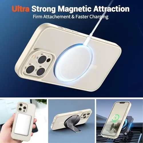 SUPFINE Magnetic for iPhone 13 Pro Case (Compatible with MagSafe) (Military Grade Drop Protection) Slim Translucent Matte Shockproof with Anti-Fingerprint Phone Case,Antique White - 4