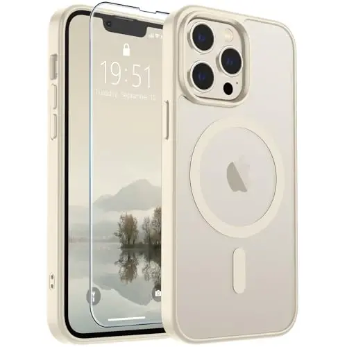 SUPFINE Magnetic for iPhone 13 Pro Case (Compatible with MagSafe) (Military Grade Drop Protection) Slim Translucent Matte Shockproof with Anti-Fingerprint Phone Case,Antique White - 6
